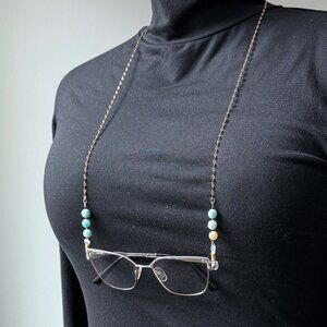 Gold Eyeglass Chain with Faceted Amazonite Gemstone Beads